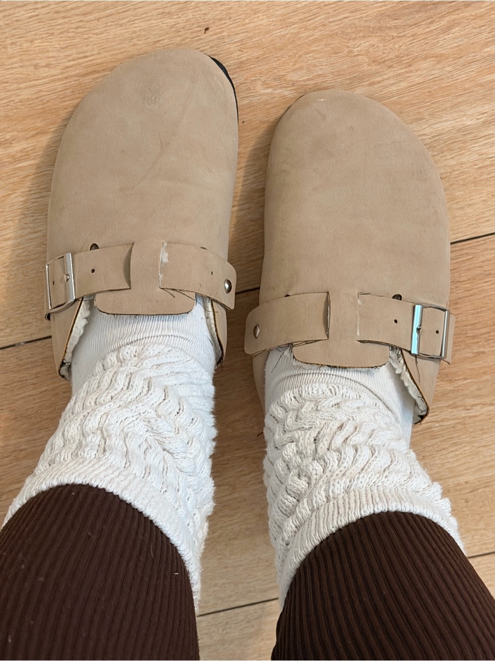 Beige Slip-On Suede Clog with Adjustable Buckle - Women